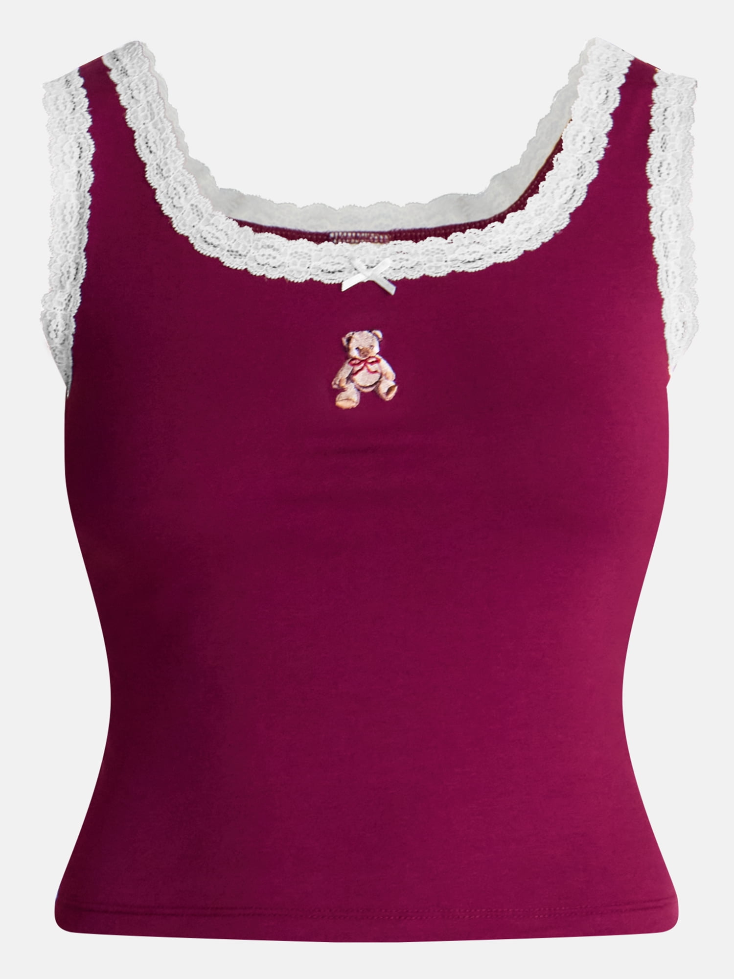 No Boundaries Cotton Blend Jersey Sleep Lace Tank Top, Women’s XXS-3X