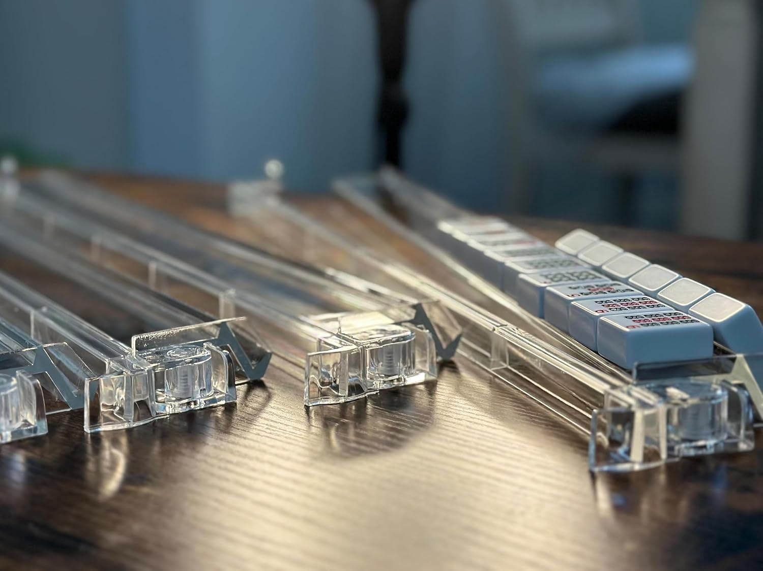 Set of 4 All in one Transparent Mahjong Rack & Pusher Acrylic Mah Jongg Rack Pusher 18" (Clear)