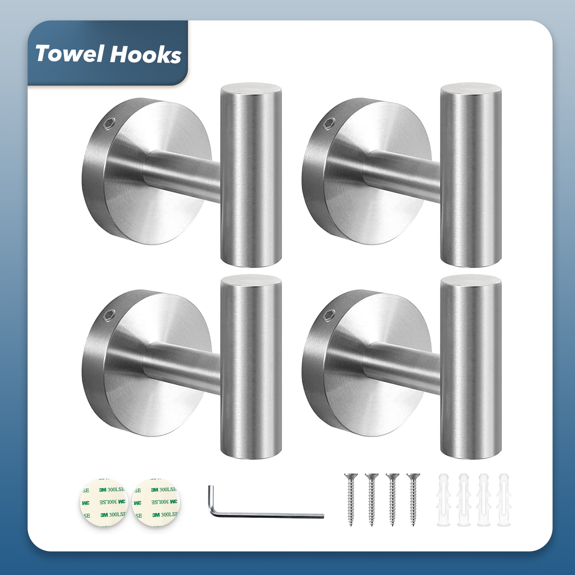 XinLe Towel Hooks for Bathroom Towel Hook 4 Pack Adhesive Bathroom