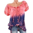 thumbnail image 3 of Blusa Camisa estampada de manga corta con cuello en V Blusa suelta Mujer Top de verano, Rojo claro, 5XL Methold AP001925-48, 3 of 7