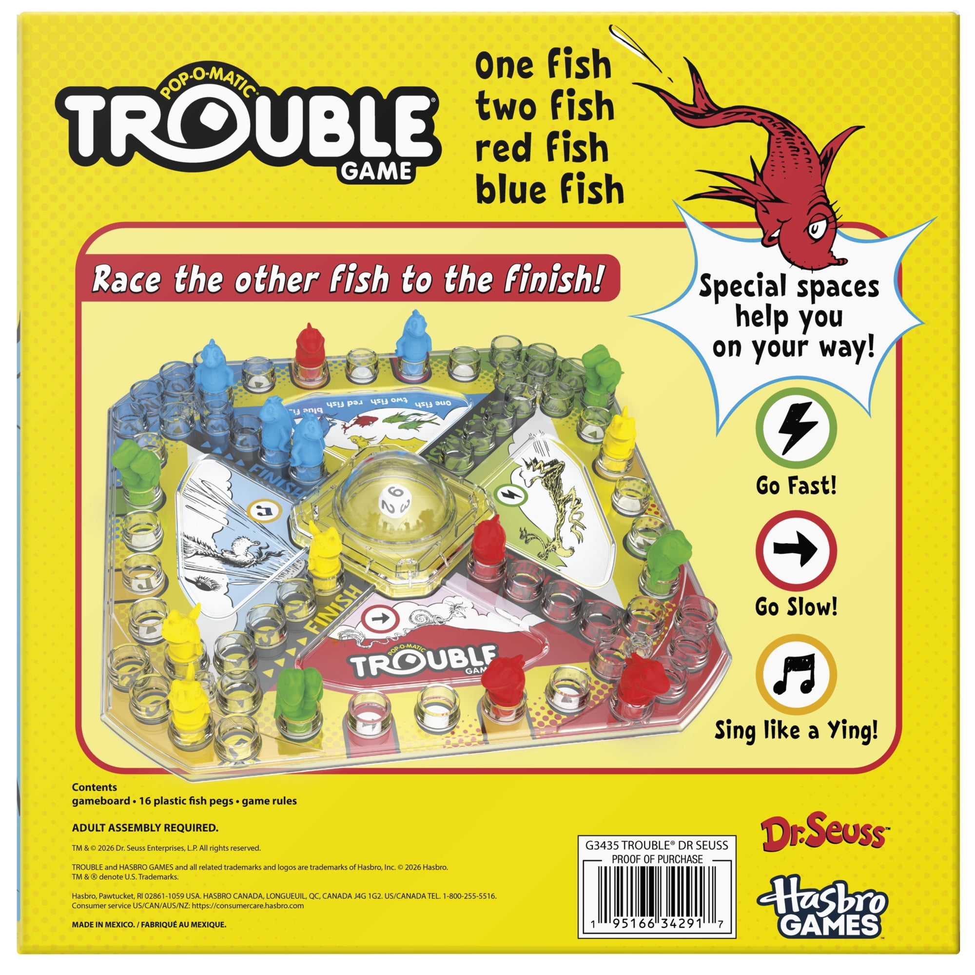 Trouble: One Fish, Two Fish, Red Fish, Blue Fish Board Game, Dr. Seuss Kids Games, Ages 5+