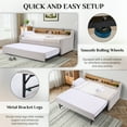 thumbnail image 5 of Wiilayok 81" Twin Size Daybed with Pop Up Trundle Bed,Linen Fabric Upholstered Twin to King Day Bed Frame with Double Storage Shelves,Tri-Color Light Strip & USB Ports for Living Room,Bedroom,Beige, 5 of 10