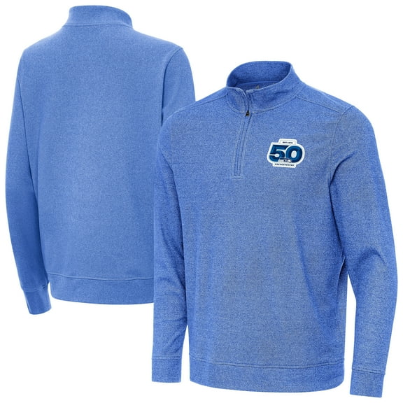Men's Antigua Heather Royal Seattle Seahawks 50th Season Subtle Quarter-Zip Pullover
