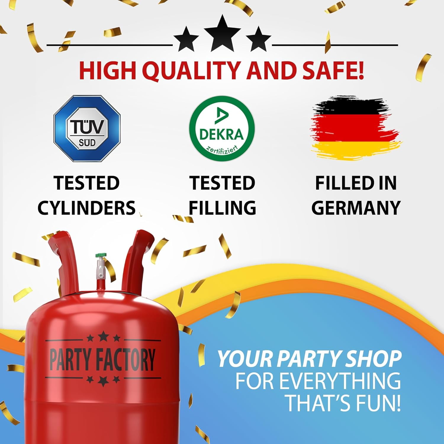 Party Factory Helium Tank for 30 Latex Balloons, Helium Cylinder 7 cu. ft. Gas for Balloons, Ideal for Birthday Party, Wedding…