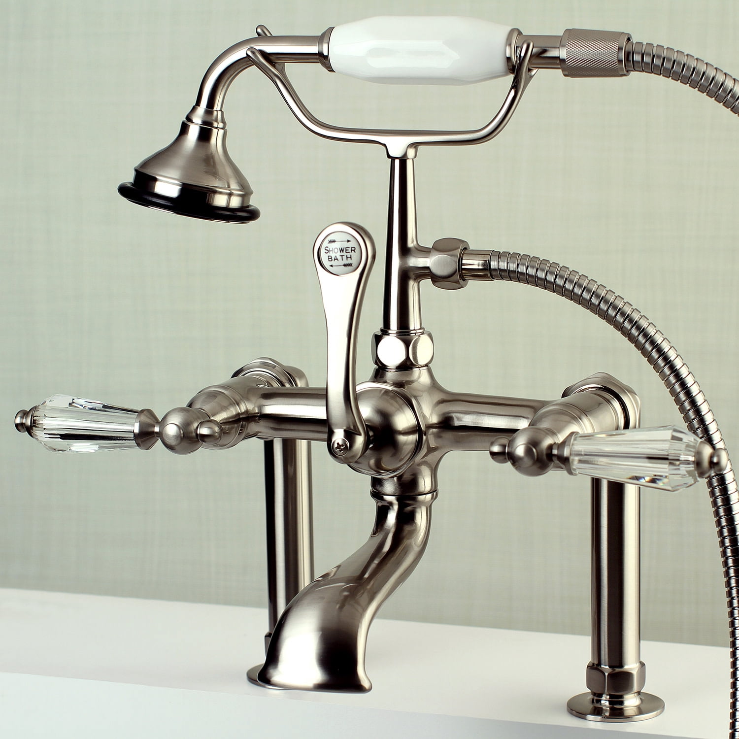 Kingston Brass Aqua Eden AE103T8WLL Wilshire Deck Mount Clawfoot Tub Faucet, Satin Nickel