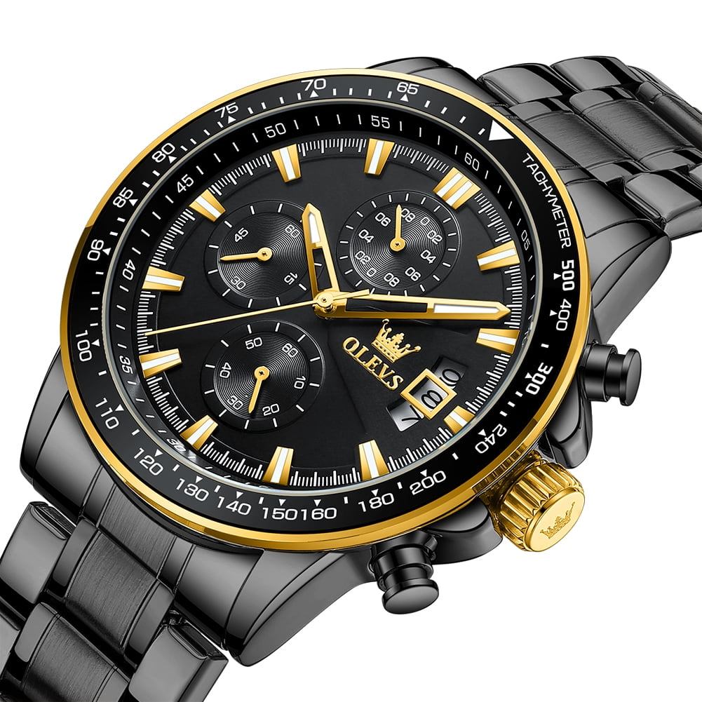 OLEVS Mens Watches,Big Dial Watches for Men Chronograph Stainless Steel Watch with Day Waterproof Analog Quartz Watches