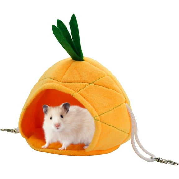 Mygeromon Hamster Bed Hideout House Cave for Rat Ferret Sugar Glider Hedgehog Small Guinea Pig Pet Sleeping- Cute Soft Bed Hanging in Cage (Small Size Pineapple)