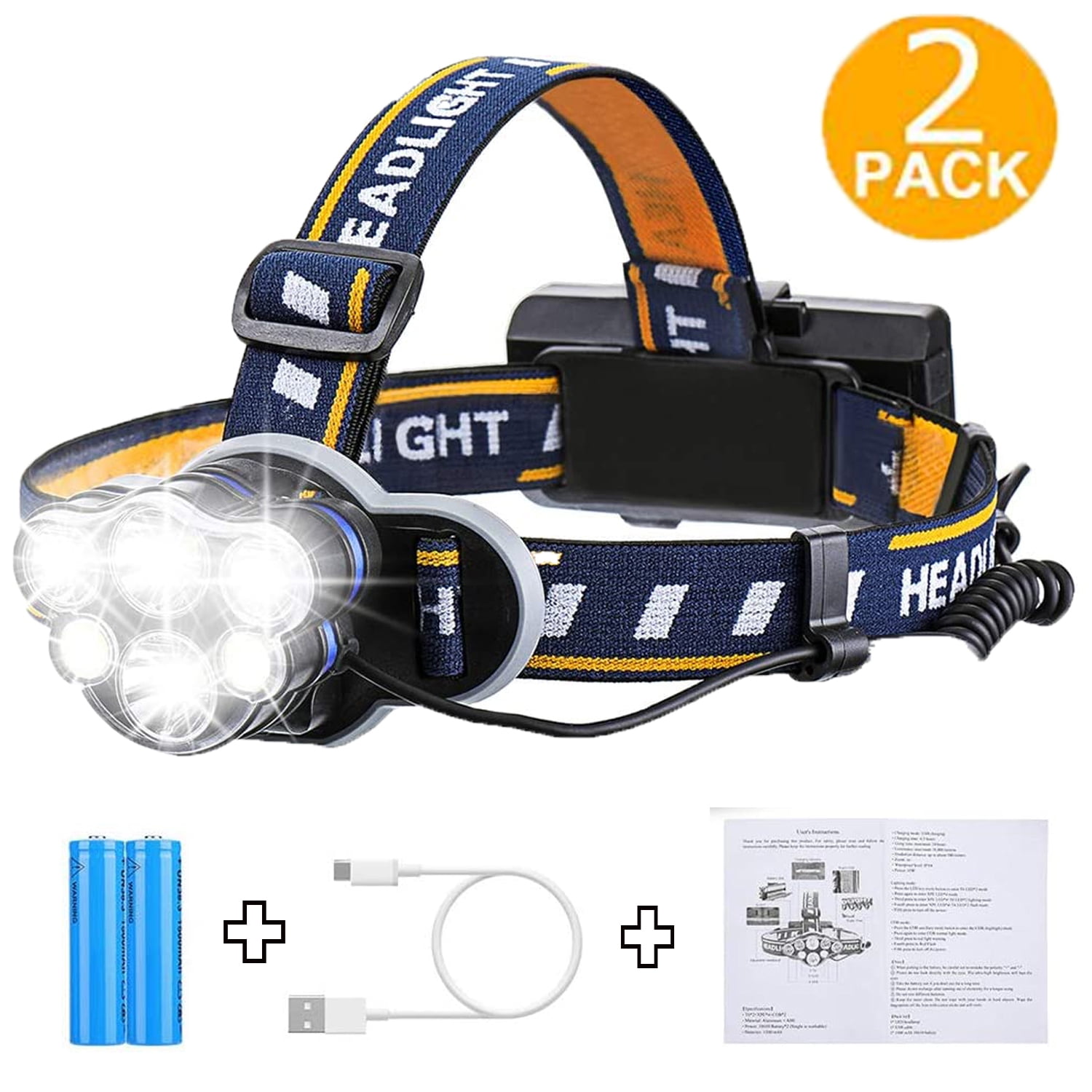 Details about   LED Headlamp Flashlight Headlight USB Rechargeable Head Torch Work Light Bright