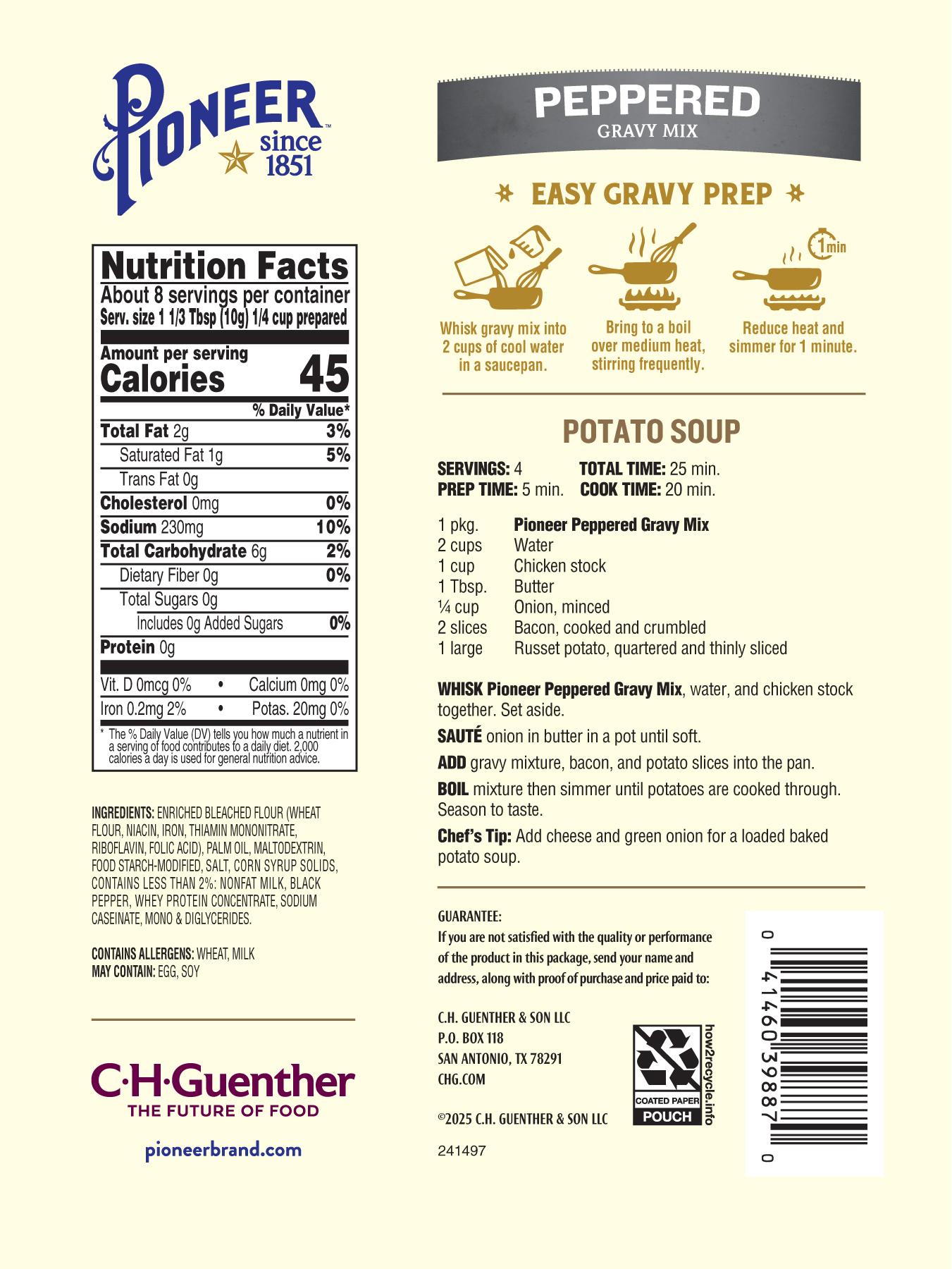 (12 pack) Pioneer Peppered Gravy Mix, 2.75 oz - Smooth Gravy for Meats and Biscuits, Contains No Allergens