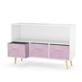thumbnail image 4 of Kids Bookcase with 3 Collapsible Fabric Drawers for Kids Teens, Children's Book Display with Pine Legs, Toy Storage Cabinet Organizer for Bedroom Living Room Playroom, White+Pink, 4 of 8