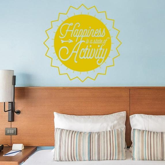 VWAQ Happiness is a State of Activity Wall Decal Inspirational Attitude Quote Motivational Classroom Wall Art Stickers - 10"H X 10"W GOLD