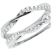 Twisted Layer Criss Cross Diamond Ladies Ring Wrap Enhancer 14k White Gold .33ct