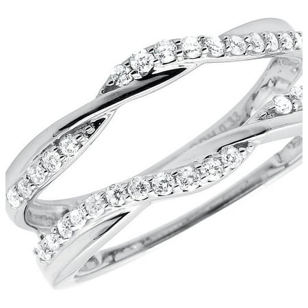 Twisted Layer Criss Cross Diamond Ladies Ring Wrap Enhancer 14k White Gold .33ct