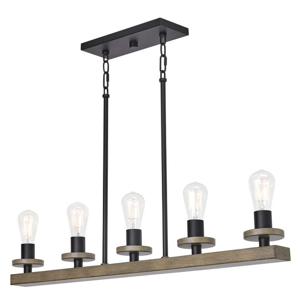 Kira Home Bradford 35 5 Light Modern Farmhouse Linear Kitchen Island Light Smoked Birch Wood Style Black Finish Walmart Com Walmart Com