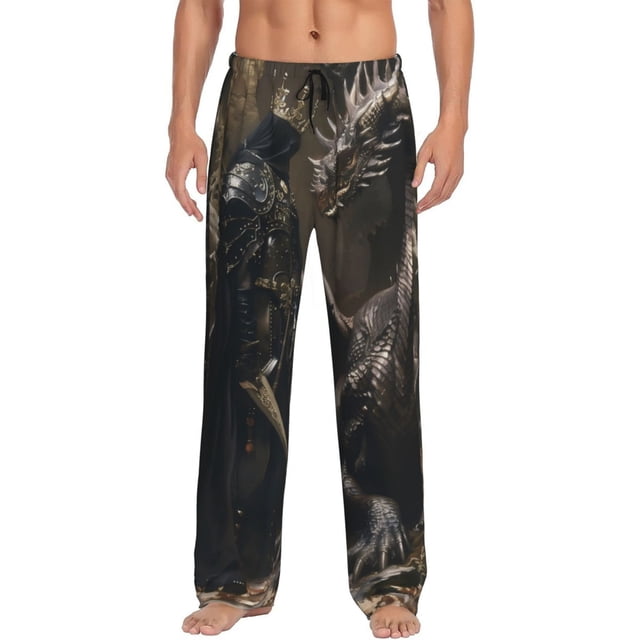 Balery Medieval Knight And Dragon Pantalones de pijama para hombre, pijama ultraligero, pantalón de descanso-3X-Large