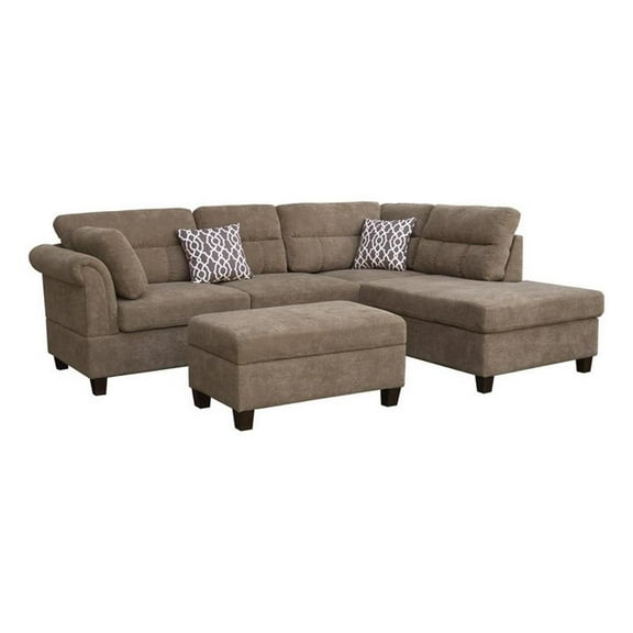 Ari 104 Inch Sectional Sofa with Chaise- Ottoman- 2 Accent Pillows- Brown