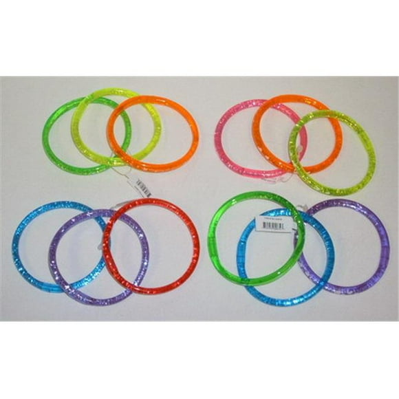 Nu-Image International Cascading Glitter Neon Bracelets with Hearts & Stars, 12 Set