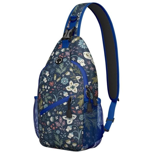 Floral and Hummingbird Artwork Crossbody Bag Botanical Shoulder Backpack with Adjustable Strap, Spacious & Organized Boho Daypack for Commuting, Hiking, Biking