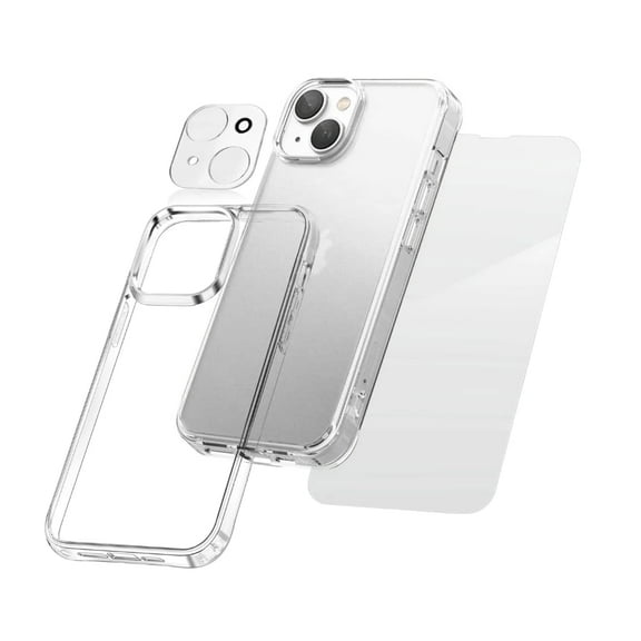 3 in 1 Clear Protection for iPhone 14 & 13, Soft & Flexible Crystal Clear, Scratch Resistant, Shockproof Case,1 Tempered Glass Screen Protector, & 1 Crystal Clear Lens Protector