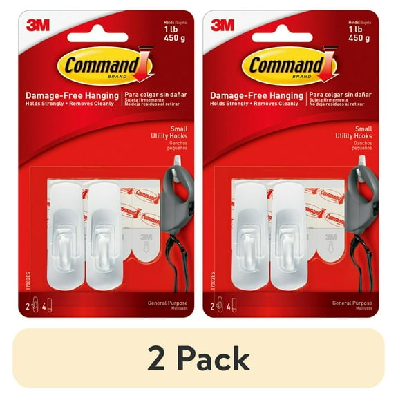 (2 pack) Command Small Hooks, White, 2 Plastic Hooks