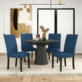 thumbnail image 2 of Roundhill Furniture Aurora 5-Piece Round Dining Set, Pedestal Dining Table with 4 Velvet Chairs, Blue, 2 of 11