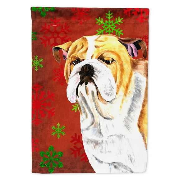 Carolines Treasures SC9414-FLAG-PARENT Bulldog English Red and Green Snowflakes Holiday Christmas Flag  multicolor