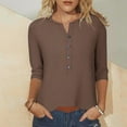 thumbnail image 3 of TKLPEHG Plus Size 3/4 Sleeve Tops for Women Crew Neck Button T-Shirts Solid Loose Cute Tunic Tops Casual Comfy Pullover (Coffee,XXXXL), 3 of 6