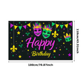 thumbnail image 2 of Colorful Mardi Gras Themed Happy Birthday Banner with Mask Feather and Star Elements Party Backdrop Decoration for Birthday Parties Photography Props and Home Decorations, 2 of 7
