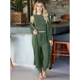 thumbnail image 3 of 3 Piece Lounge Sets for Women Airplane Travel Outfits 2025 Fall Cardigan Sleeveless Top Pants Sets  Green XL, 3 of 5