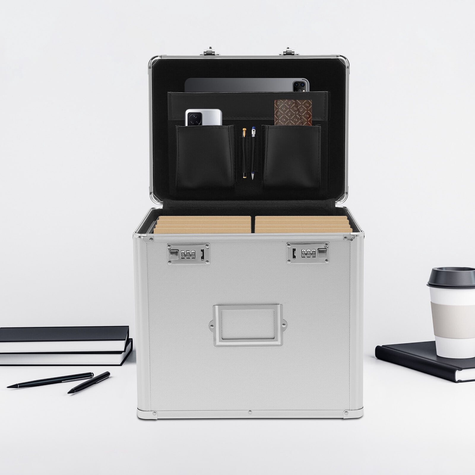 Portable Fireproof Silver Document File Organizer Box Storage File Safe Cabinet Used to Store Files and Other Items Homes, Offices, Hospitals