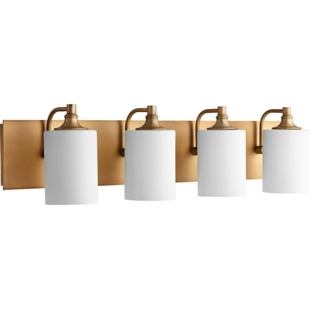 Brass Waterfall Glass - Bathroom Vanity 4 Light With Aged Brass Finish Satin Opal Glass Medium Base Bulbs 33 inch 400 Watts