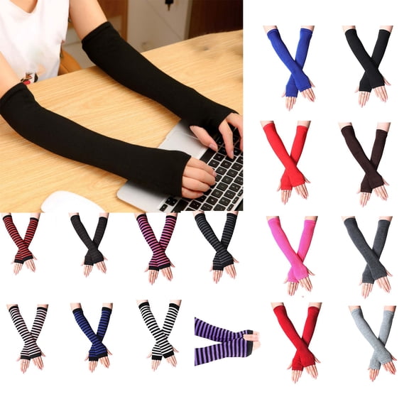Women's Arm Warmers Long Fingerless Gloves Black Thin Oversleeve
