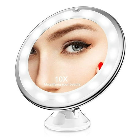10X Magnifying Light Up Led Makeup Mirror With Power Locking Suction Cup 360 Degrees Rotating Adjustable For Home & Travel Bathroom