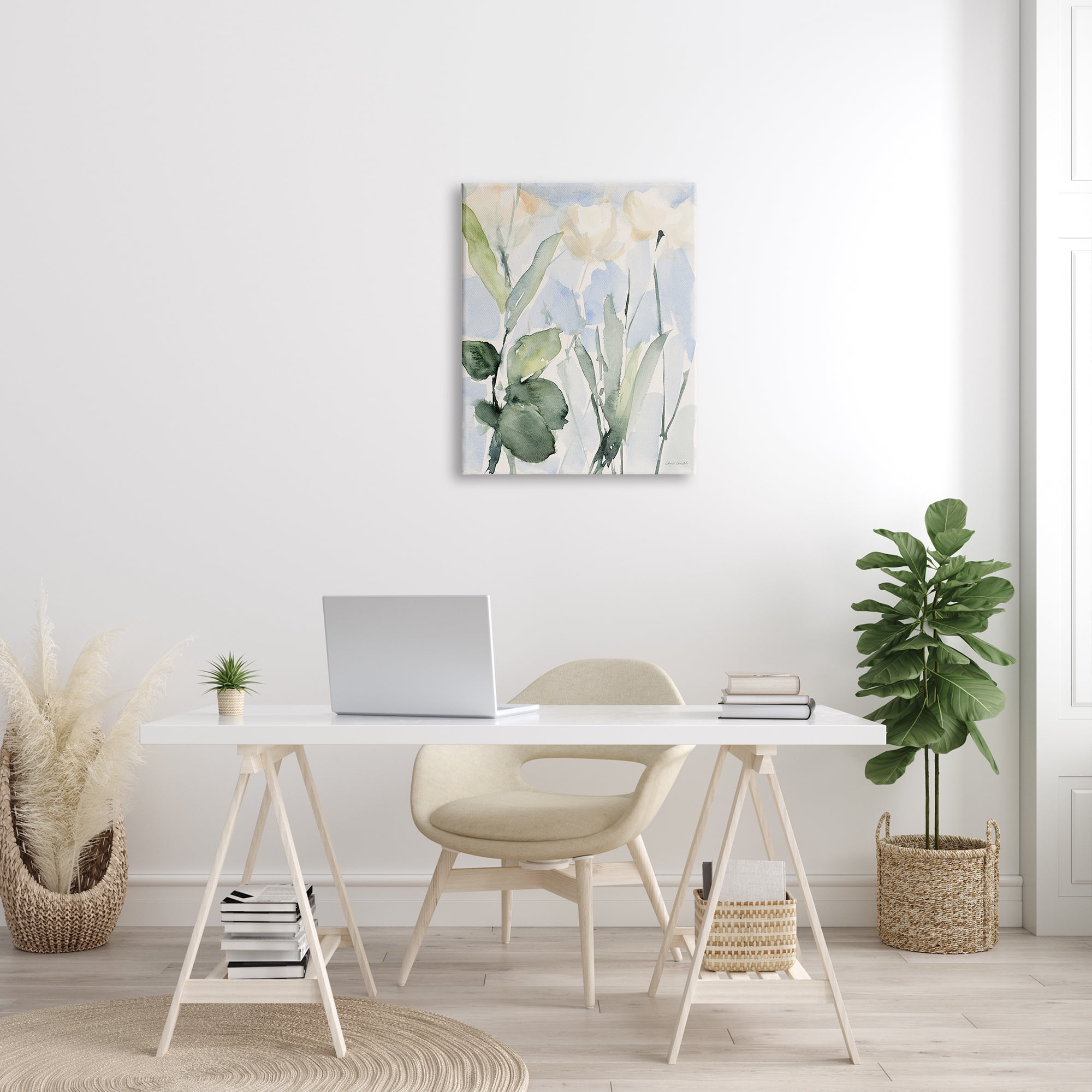 Stupell Industries Abstract White Flowers Leaves Watercolor Effect Brushstrokes Painting Gallery Wrapped Canvas Print Wall Art, Design by Lanie Loreth