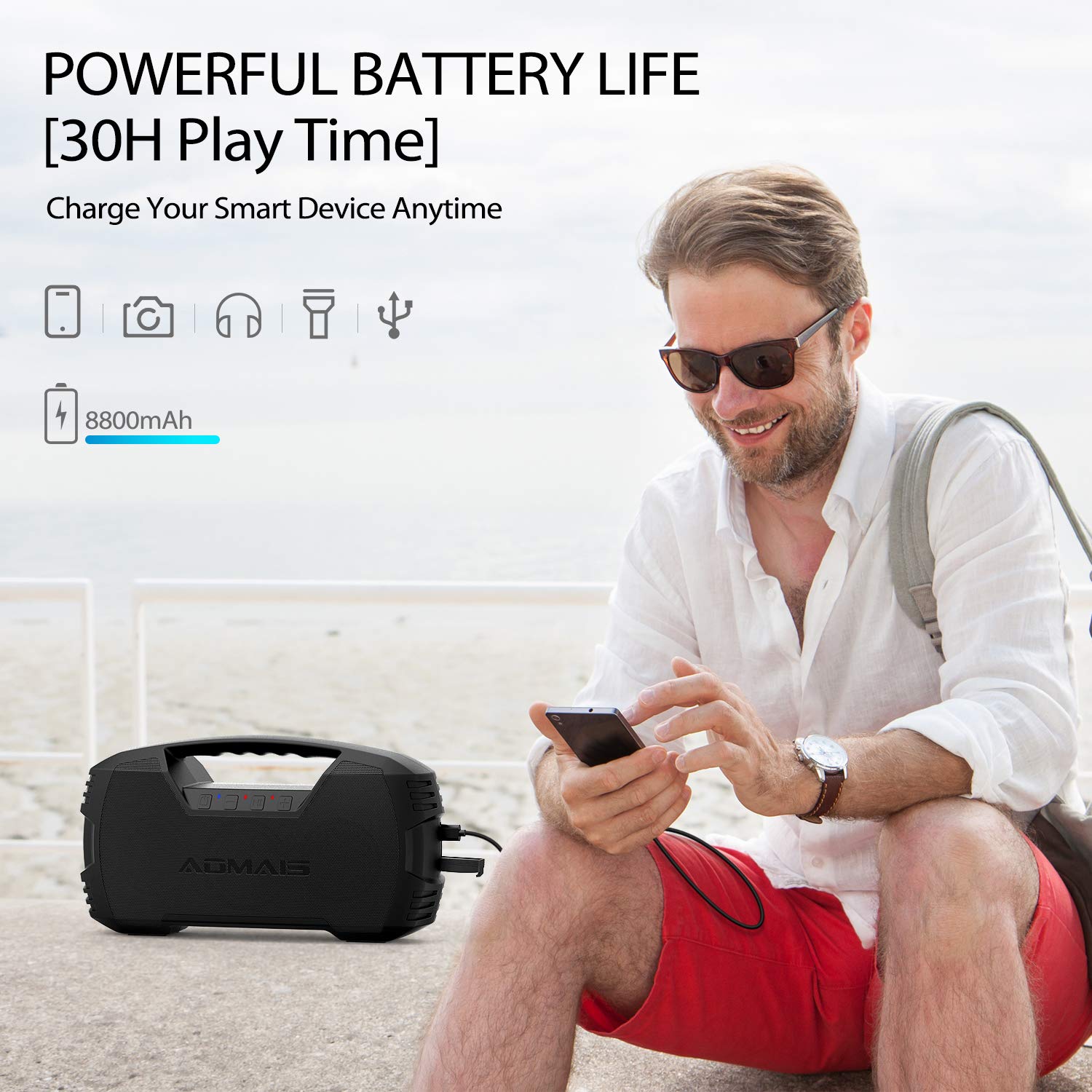 Aomais Go Bluetooth Speakers Waterproof Portable Indoor Outdoor 30w Wireless Stereo Pairing Booming Bass Speaker 30 Hour Playtime With 00mah Power Bank Black Friday Gift Black Walmart Com Walmart Com