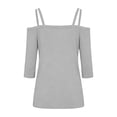 thumbnail image 5 of ClodeEU Women's V Neck 3/4 Sleeve Off-Shoulder Top, Fashion Solid Color Casual Fit T-Shirt Gray,Women's Plus XL, 5 of 5