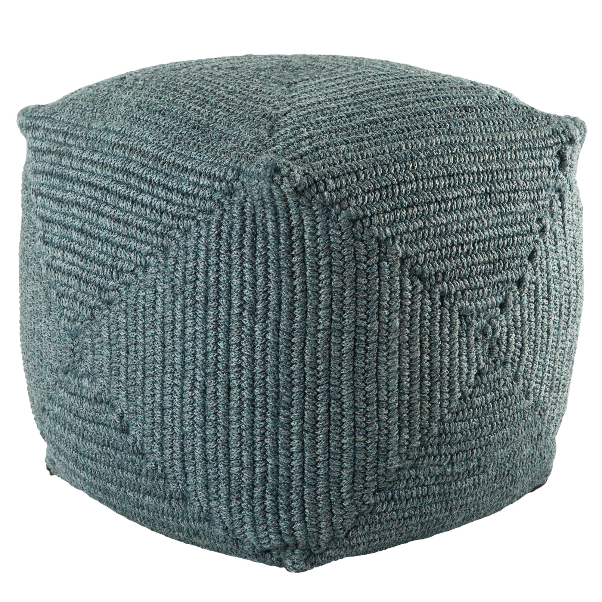 18" Teal Blue Solid Bridgehampton Outdoor Patio Cube Pouf Ottoman