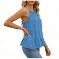thumbnail image 4 of Fewfanhot Tank Tops for Women Crewneck Spaghetti Strap Pleated Ruffle Hem Sleeveless Cami Tank Peplum Top, 4 of 8