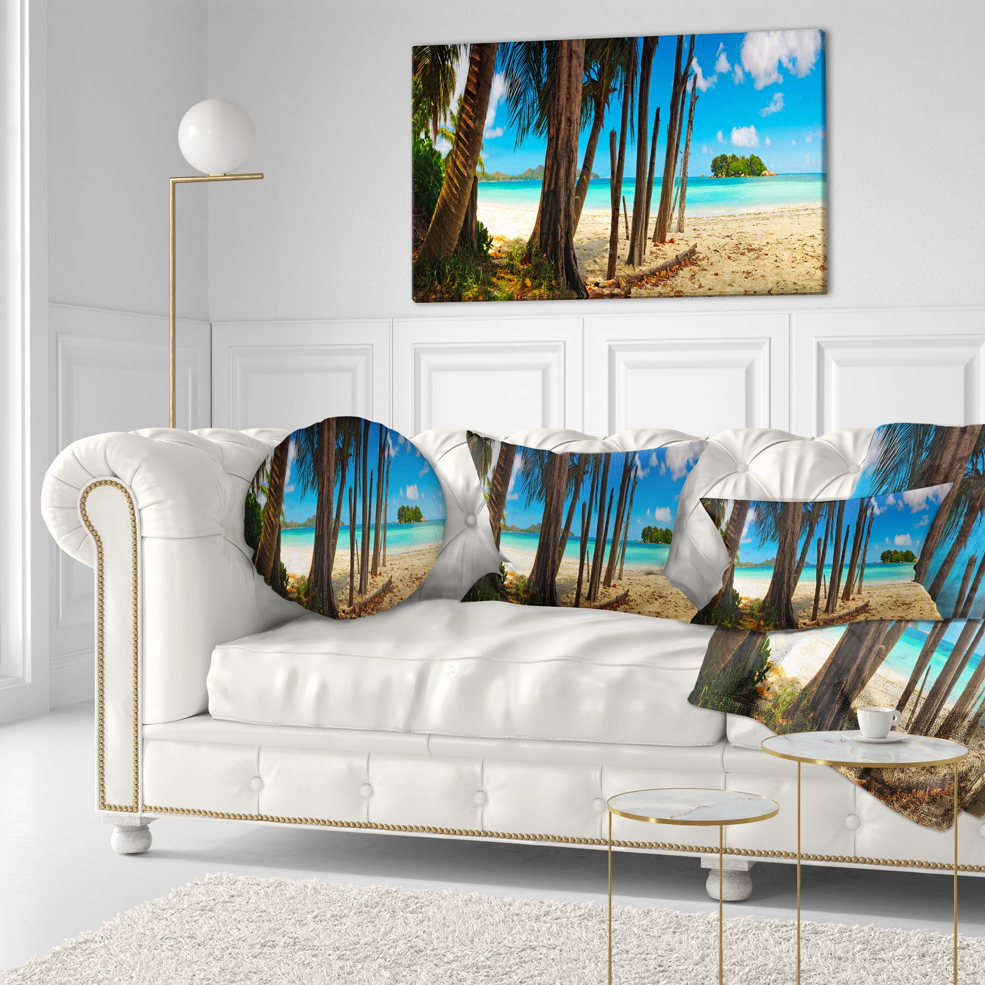Designart Praslin Island Tropical Beach Panorama - Modern Seascape Throw Pillow - 12x20