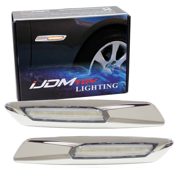 F10 Style Large Chrome Plated Full LED Strip Fender Turn Signal Side Marker Light Kit For BMW 1 3 5 Series X1, Replace OEM Sidemarker Lamps
