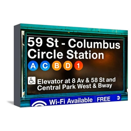 Nic Station Subway Station Signs, 59 Street Columbus Circle Station, Manhattan, NYC, White Frame Stretched Canvas Print Wall Art By Philippe Hugonnard ()