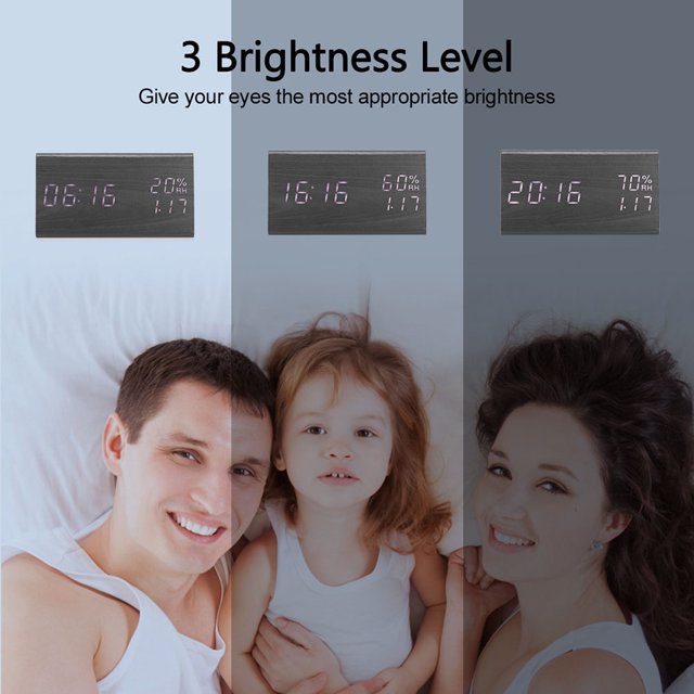 Despertador de madera reloj de escritorio digital LED de madera con brillo ajustable de temperatura de tiempo ANGGREK Otros