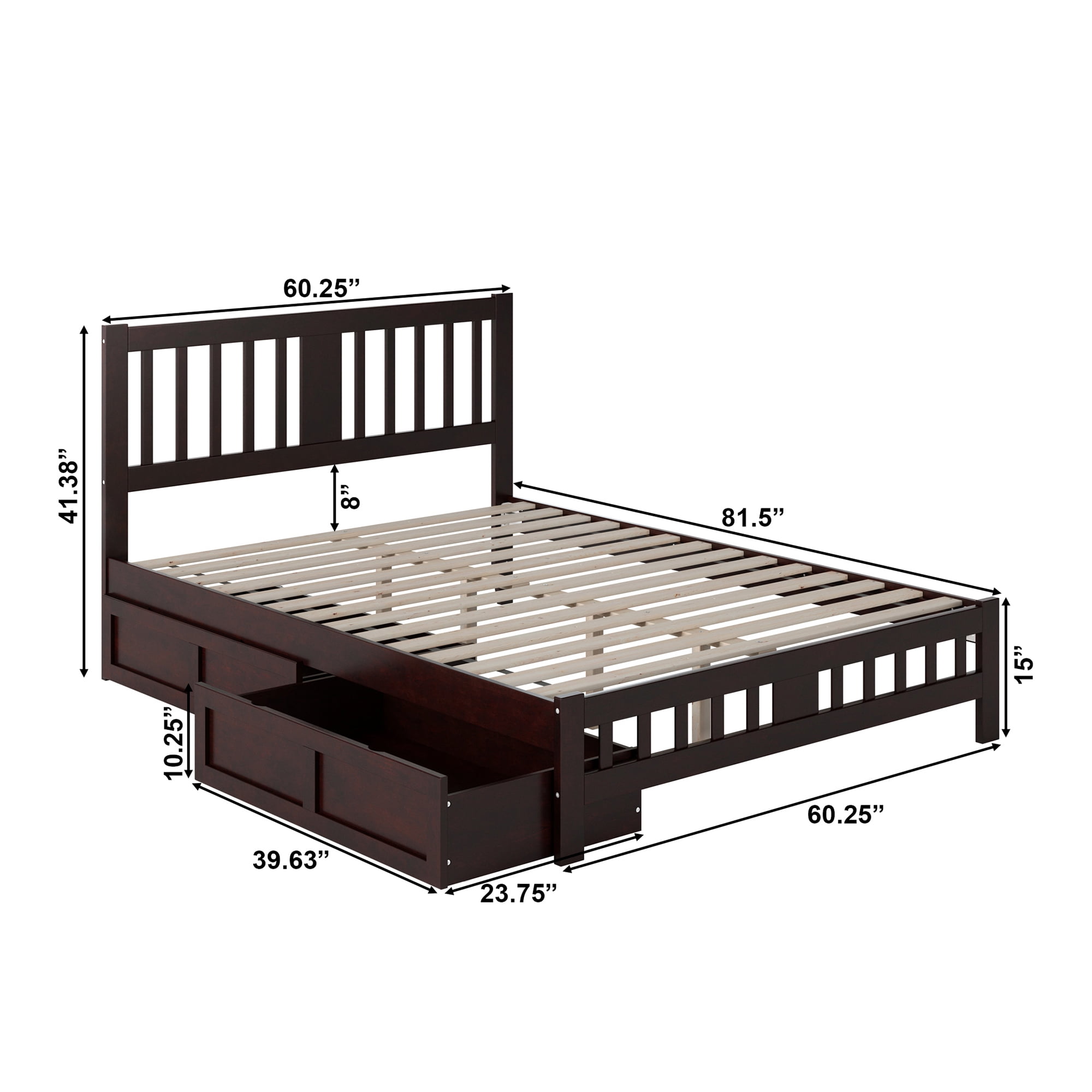 AFI Tahoe Queen Wood Platform Bed with Headboard Footboard & 2 Storage Drawers, Espresso