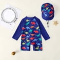 thumbnail image 4 of Cowsor Baby Boys One Piece Swimsuit Cute Print Half Placket Design with Swim Cap Quick Dry UV Protection Swimwear for Summer Beach Pool Fun, 4 of 7