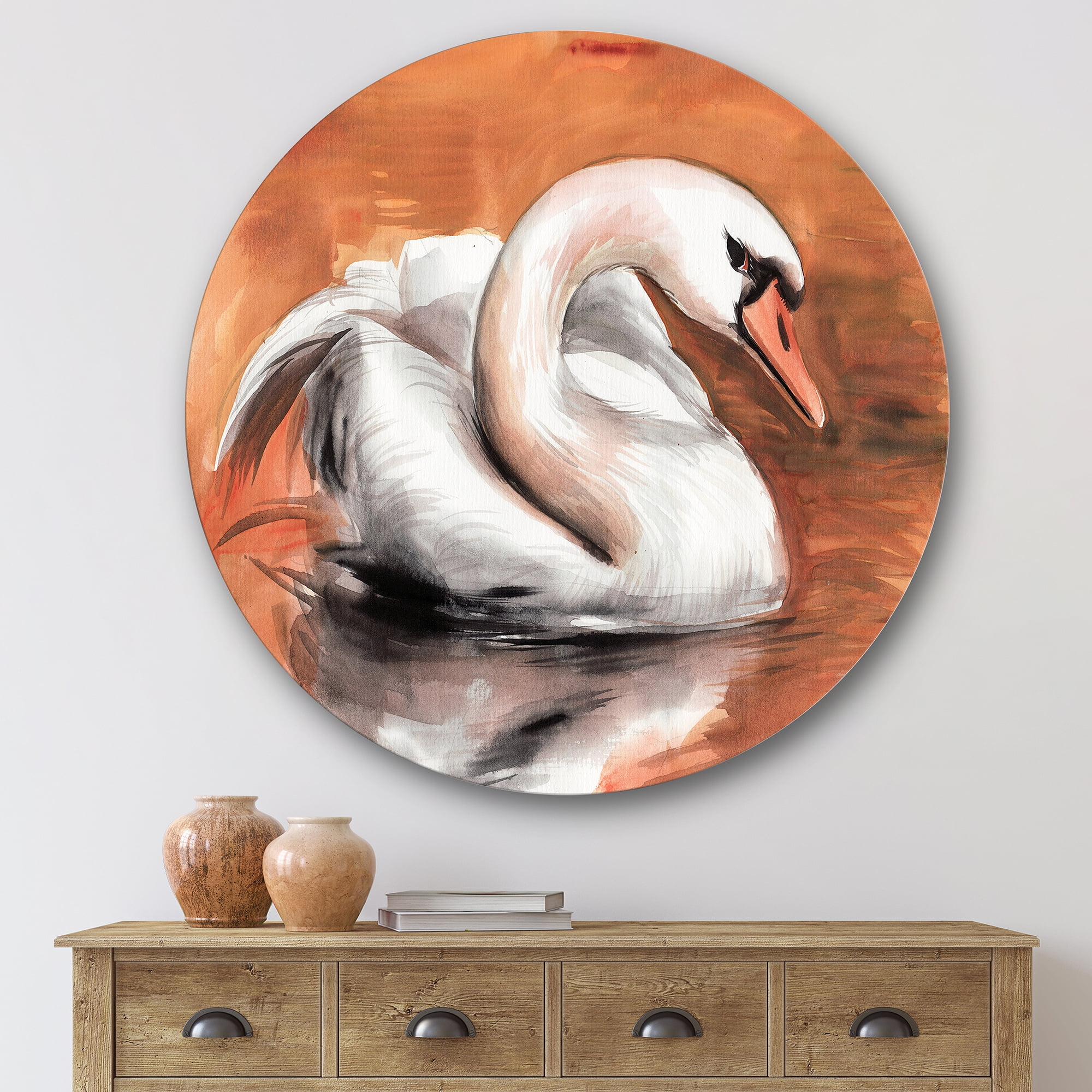 Designart 'Close Up Swan On The Water' Traditional Circle Metal Wall Art 36x36 - Disc of 36