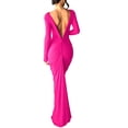 thumbnail image 3 of SUNSIOM Robe Longue Moulante pour Femmes Couleur Unie Col en V Profond Froncée Manches Longues Élégante Ajustée Soirée Club Robe d'Été, 3 of 9