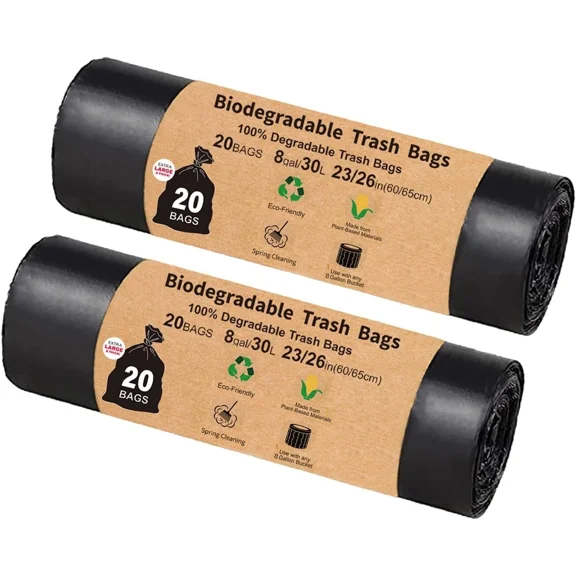 8 Gallon Biodegradable Trash Bags , 1.5 Mil Thick-40 Count (BLACK)