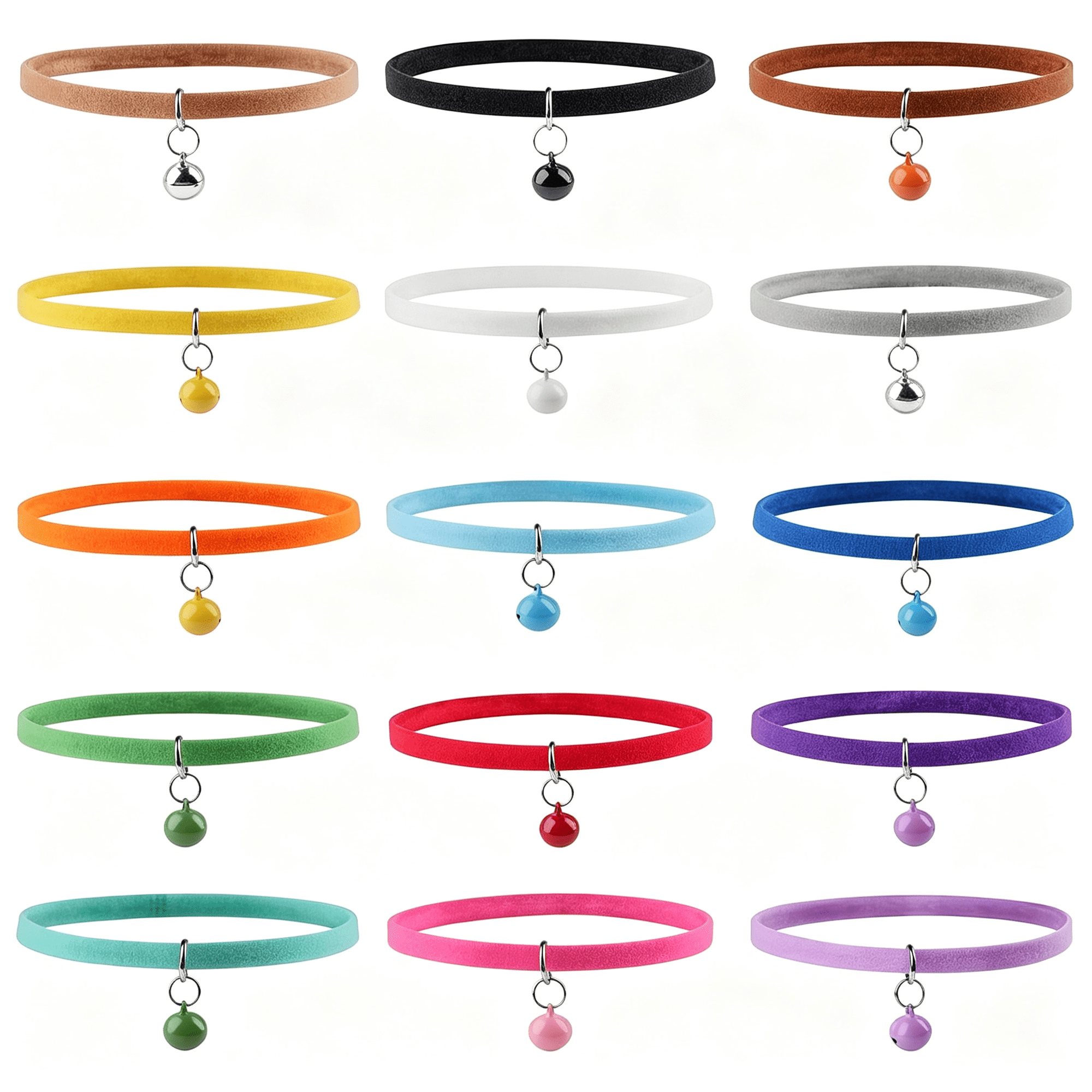 GASTROPOD Kitten Puppy Collar with Bell Multicolor Double-Sided Soft Plush Whelping Pet Id Collars for Small Newborn Puppies Kitten Cat Dog (Kitten Collar, 15Pcs)