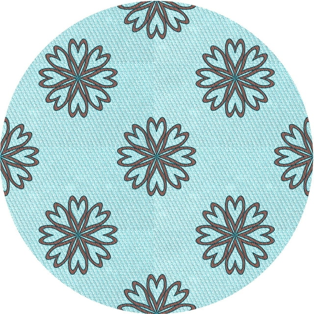 Ahgly Company Tapis Rond Lavable en Machine Intérieur Transitionnel Bleu Cadet Vert, 5 Pieds Rond