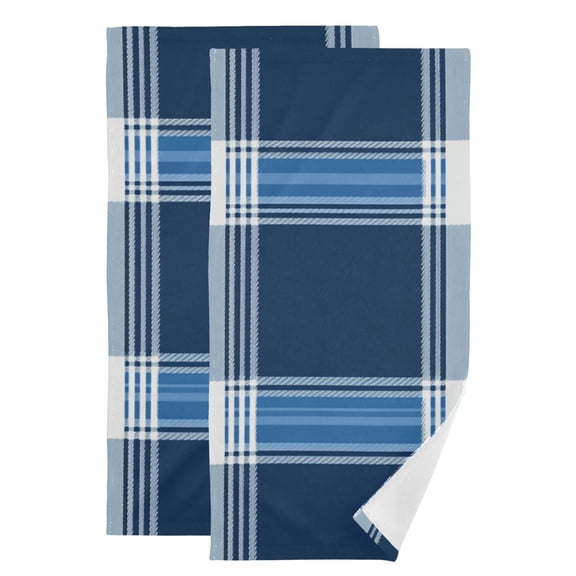 Wide Plaids Navy Blue Hand Towel Absorbent Bath Towels for Bathroom Sports Gym 28" x 14" Set of 2